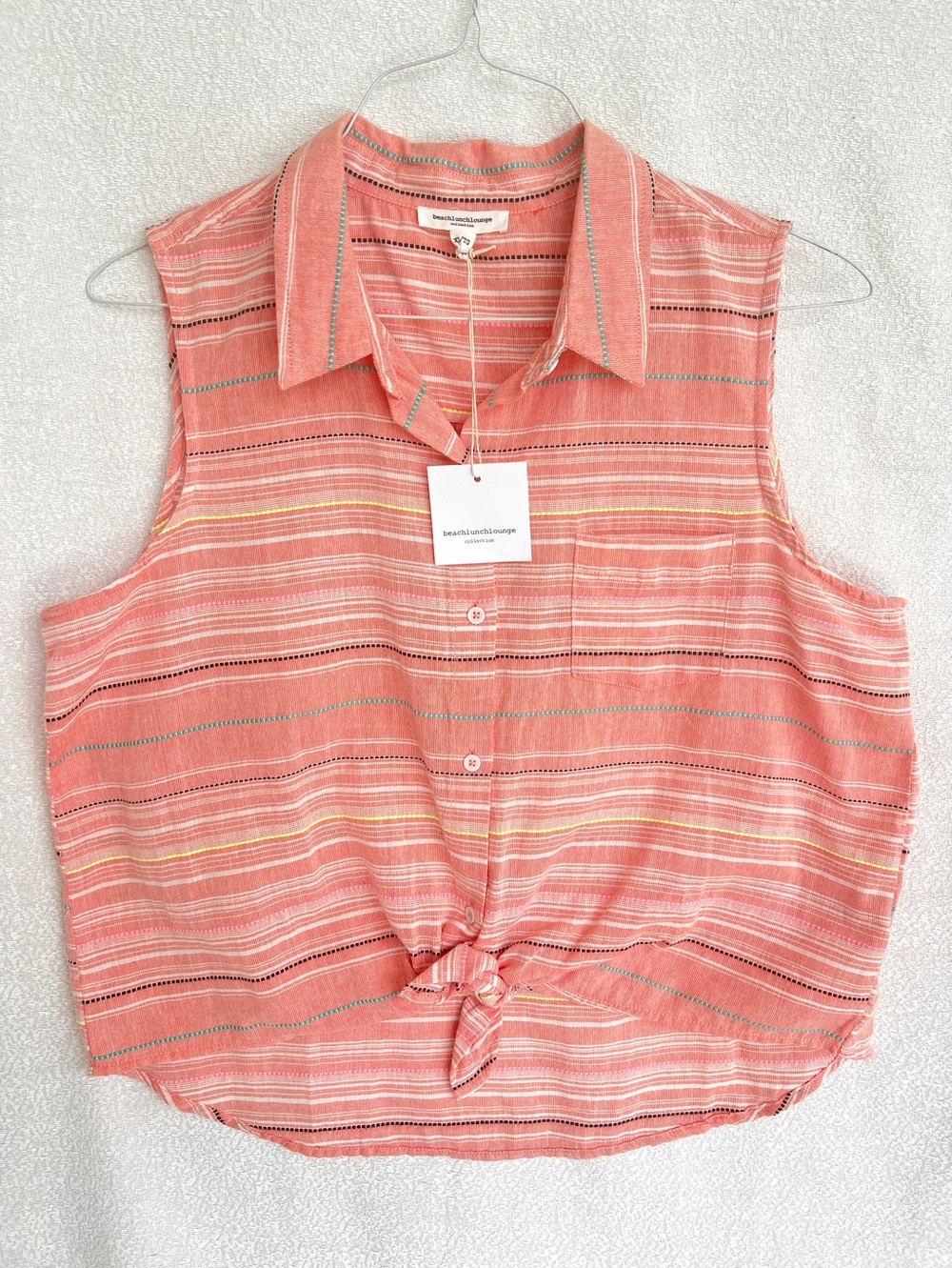 BeachLunchLounge Collection Top Stripe with Tie Coral size XL NWT